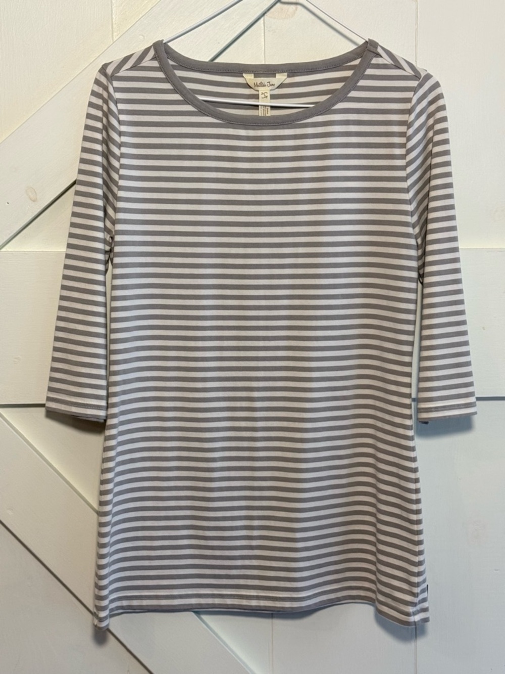 Matilda Jane Gray White Striped Small 3/4 Sleeve Tee
